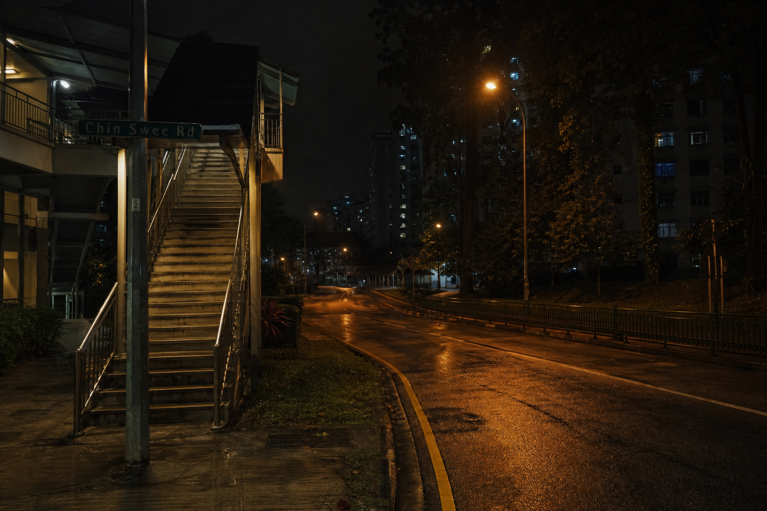 Chin Swee Road kerb and stair flights at night