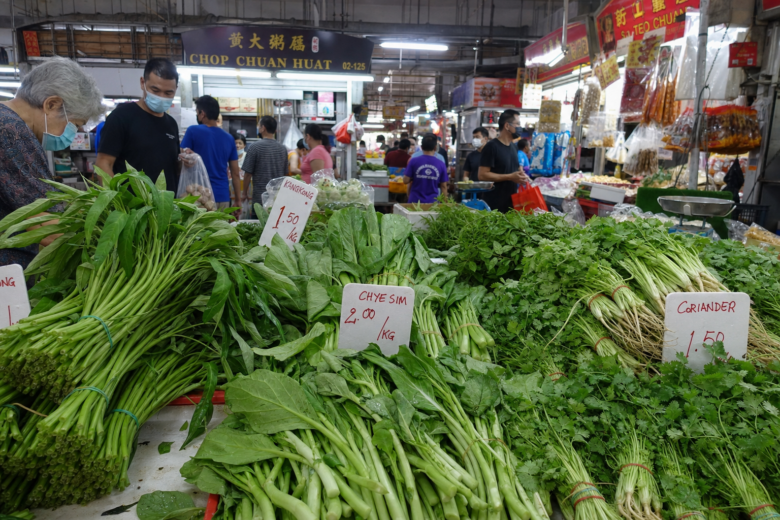 Saturday greens at Chinatown Complex wet market